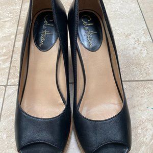 Cole Haan Espadrille black leather wedges - Size 8
